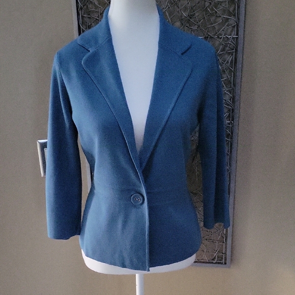 Jones New York Sweaters - Jones New York Turquois One Button Peplum Knit Sweater Blazer